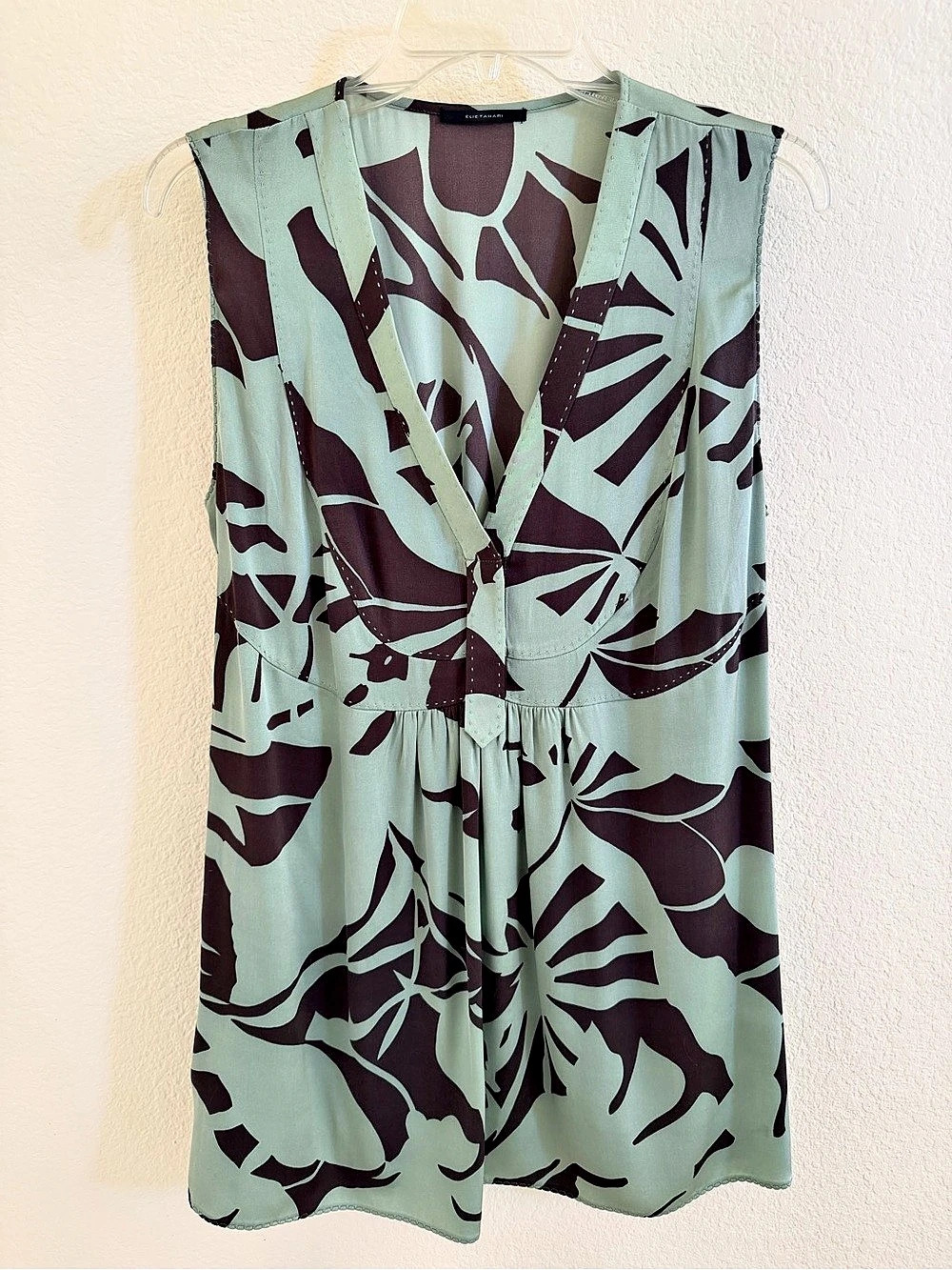 Elie Tahari Silk Abstract Blouse in Green & Brown (Size L - Like New)